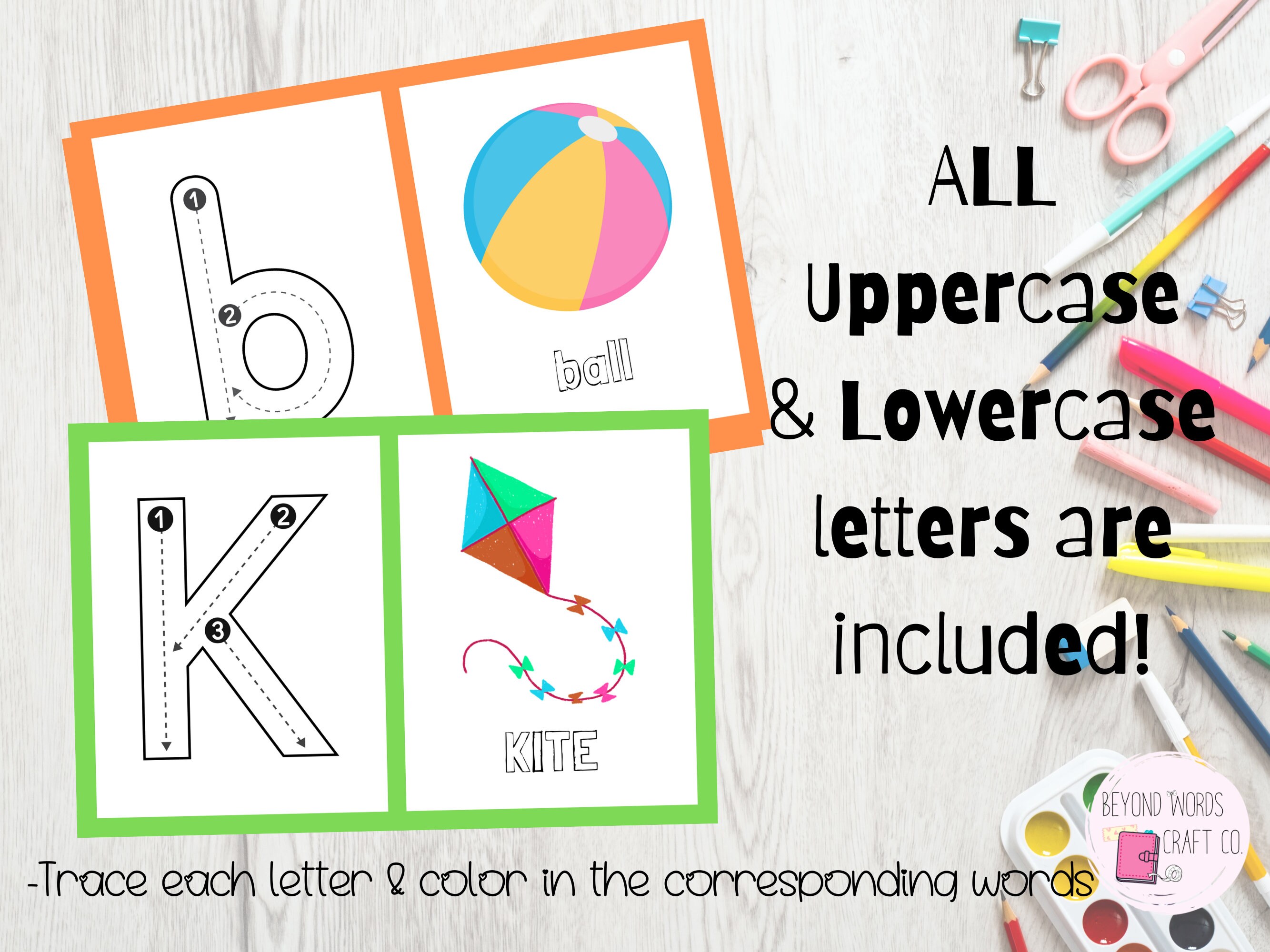 Alphabet Letter Tracing Printable Flashcards Set Capital and Lowercase