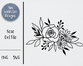 Rose SVG - Rose Outline - Daisy SVG - Rose Cutfile - Cricut cut files, Rose Drawing, Flower SVG