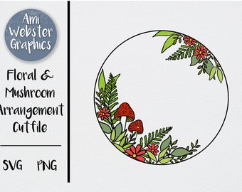 Nature SVG - Woodland SVG - Mushroom SVG - Floral Wreath svg - Floral Outline - Mushroom Wreath - Woodland Wreath - Cricut svg