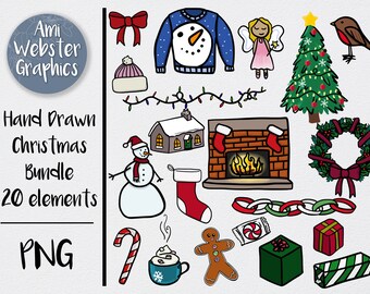 Christmas png Bundle, Hand Drawn Christmas png, Christmas png - Festive png - Cute christmas clip art - Christmas tree png, Sublimation