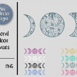 Lune SVG Floral lune SVG croissant de lune SVG lune Png lune phases Svg, clipart phases de lune, svg céleste, svg Boho