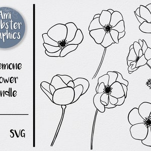 Blume Umriss SVG Anemone Illustrationen Bundle PNG transparente Datei - 7 Instant Download Dateien - handgezeichnete Linie Kunst doodle