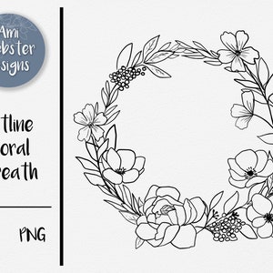 Floral Wreath SVG Floral outline frame, PNG transparent file, Cut File for Cricut, Silhouette Svg, Pretty flowers clip art