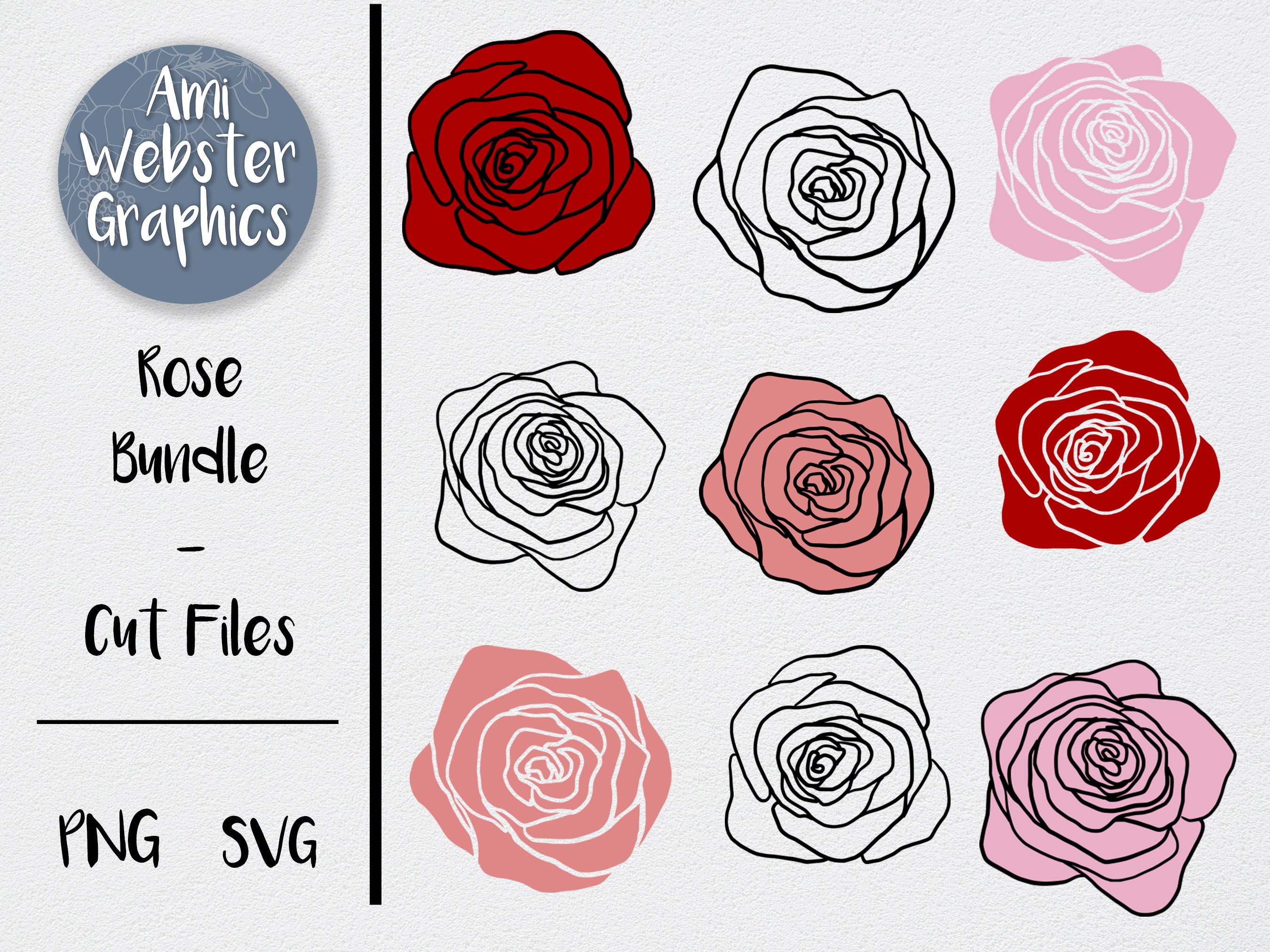 Rose SVG - Flower SVG Bundle - layered rose cut file, hand drawn roses svg, Instant Download - Cricut files - Commercial use