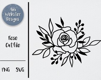 Rose SVG - Rose Outline - Rose Arrangement SVG - Rose Cutfile - Cricut cut files, Rose Drawing, Flower SVG
