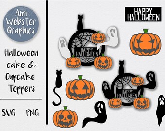 Toppers per torta di Halloween, topper per cupcake zucca SVG, topper per torta spettrale, decorazione carina per feste di Halloween
