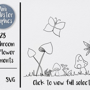 Champignon SVG et fichier transparent PNG - Téléchargement instantané - doodle art dessiné à la main, champignons, funghi, svg de fleurs sauvages, svg floral
