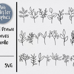 Leaves SVG, Leaf Outline Illustrations Bundle, Leaves PNG Files, Hand Drawn Leaves, Line Art Doodle, Branches, Foliage svg