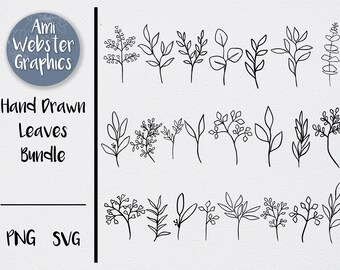 Blätter SVG, Blatt Umriss Illustrationen Bundle, Blätter PNG Dateien, Hand gezeichnete Blätter, Linie Art Doodle, Zweige, Laub svg