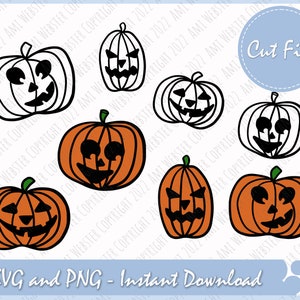 Jack o Lantern SVG - Pumpkin SVG Bundle - Hand drawn - Cute Halloween - Pumpkin face svg, Pumpkin png files