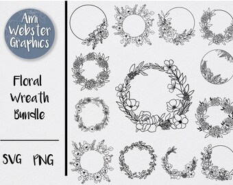 Blumenkranz SVG - Floral SVG Bundle - Cricut Cut Dateien - Blumenrahmen svg - Blumenrahmen SVG - Stickvorlage - Kreis Monogramm SVG