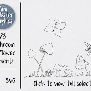 Wildblume SVG Pilz Umriss Illustrationen Bundle, Pilz SVG, PNG transparente Datei - Instant Download - handgezeichnete Linie Kunst doodle