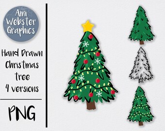 Christmas tree png, Hand Drawn Christmas png, Christmas png - line art png- Cute christmas clip art - Christmas Sublimation