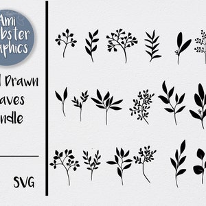 Leaf SVG, leaf outline, illustrations Bundle, leaves PNG files, hand drawn leaves, line art doodle, leaves tattoo, branches, foliage svg