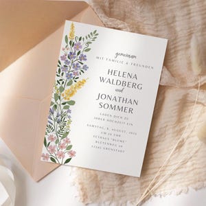 6,50 EUR Hochzeitseinladung Canva Vorlage "Mittsommer" DIN A6 | Hochzeit Feier Einladung | Download | DIY | Karte | Wildblumen | Aquarell