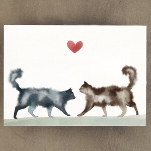 2,00 EUR  - Postkarte "Katzen-Liebe" A6, Grußkarte Aquarell-Optik / Liebe / Katzen / Herz / Valentinstag / Freundin / Partner -Ohne Umschlag