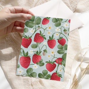 2,00 EUR  - Postkarte "Erdbeeren" DIN A6, Grußkarte in Aquarell-Optik / Sommer / Obst / Wiese / Natur / Mittsommer / Früchte - Ohne Umschlag