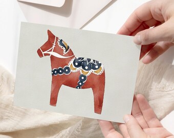 2.00 EUR - Postcard "Dala Horse" A6, greeting card in watercolor look / card / Sweden / Scandinavia / Lapland / illustration without envelope