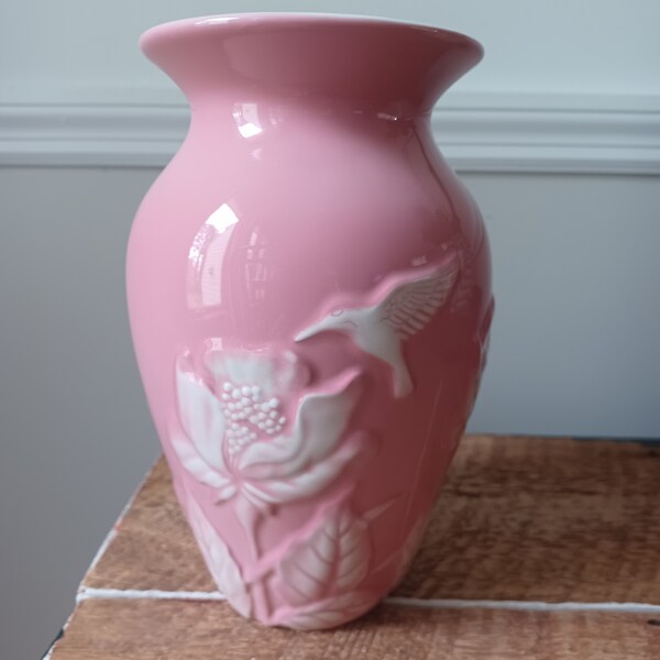 Vintage Teleflora Pink Humming Bird and Flowers Vase