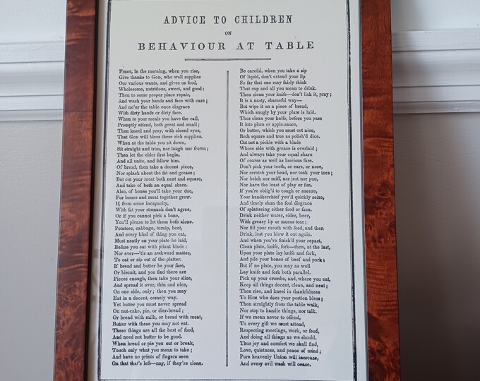 Custom Framed Table Manners Poem Print Kids' Dining Room Wall Art ...
