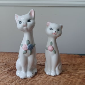 Two Porcelain Standing Cat Figurines