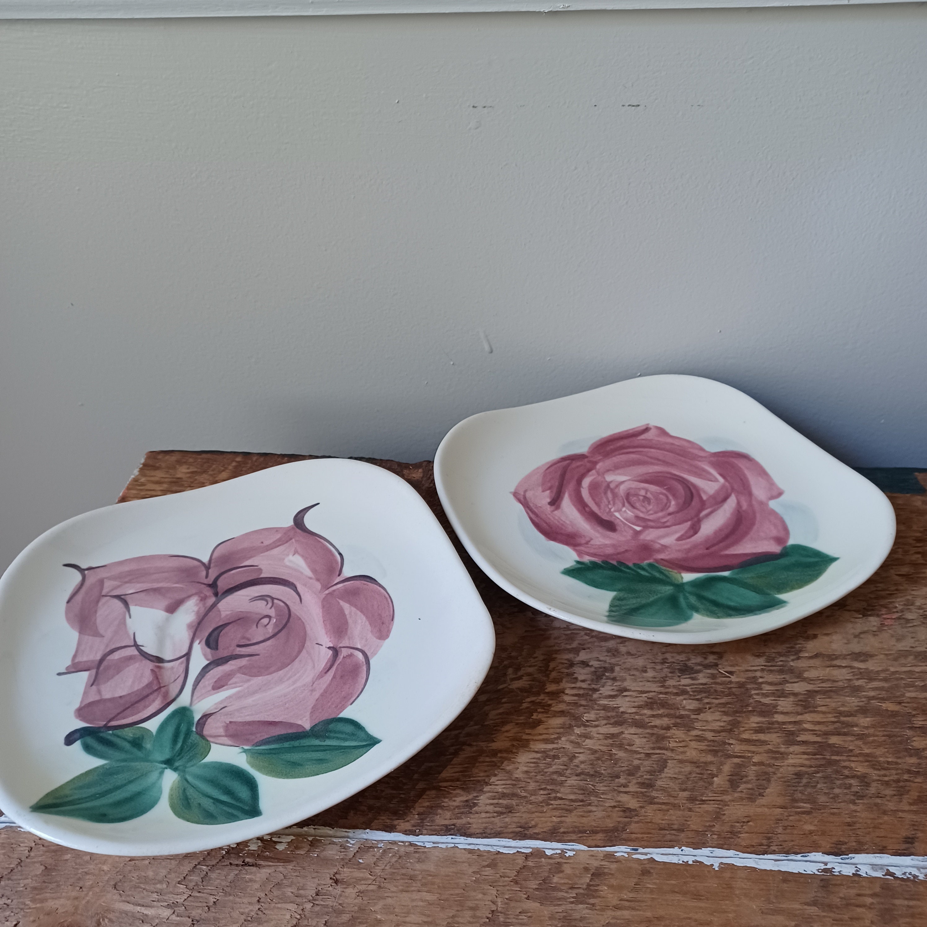 Vintage Red Wing Pottery Lexington Rose Small Salad, Bread Dishes