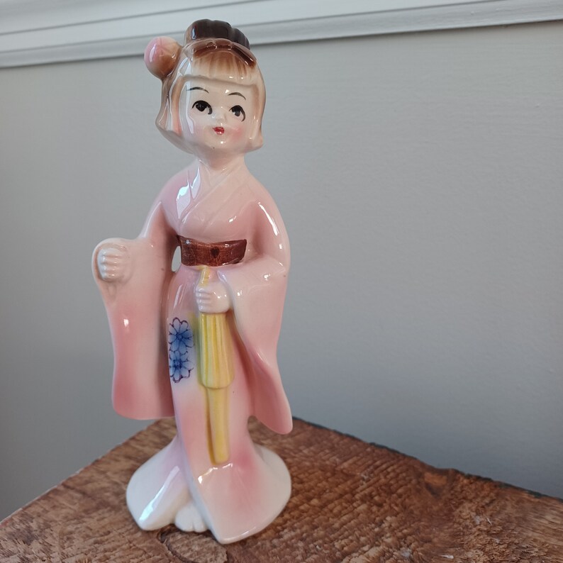 Vintage Japan Porcelain Figurine Girl in Pink Kimono Geisha Etsy