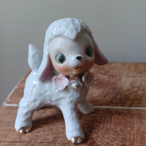 Enesco Anthropomorphic Kitsch Green Eyed Lamb Figurine