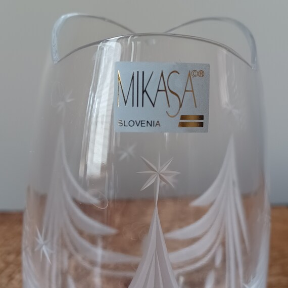 Mikasa Slovenia Clear Glass Etched Christmas Tree and Stars Vase