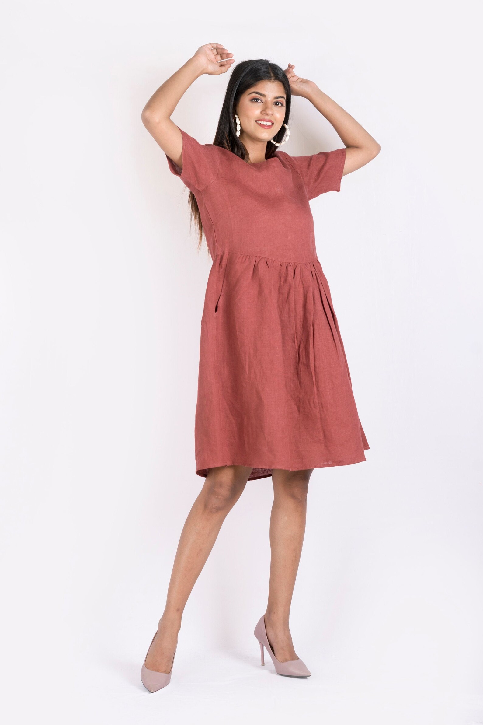 Short Linen Dress for Women Summer Dress Pure Linen Etsy