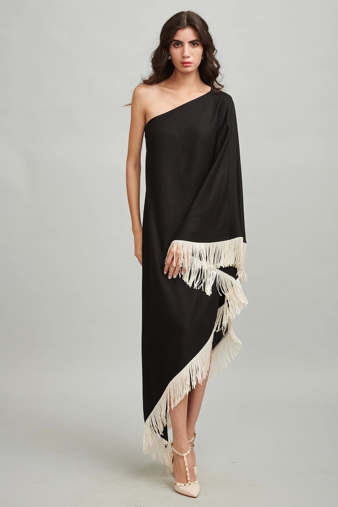 One Shoulder Maxi dress Boho Kaftan For Women Fringe Caftan Etsy