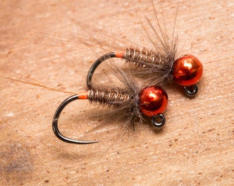 Pheasant Tail Jig Nymph - Metallic Orange Bead (5-Pack)