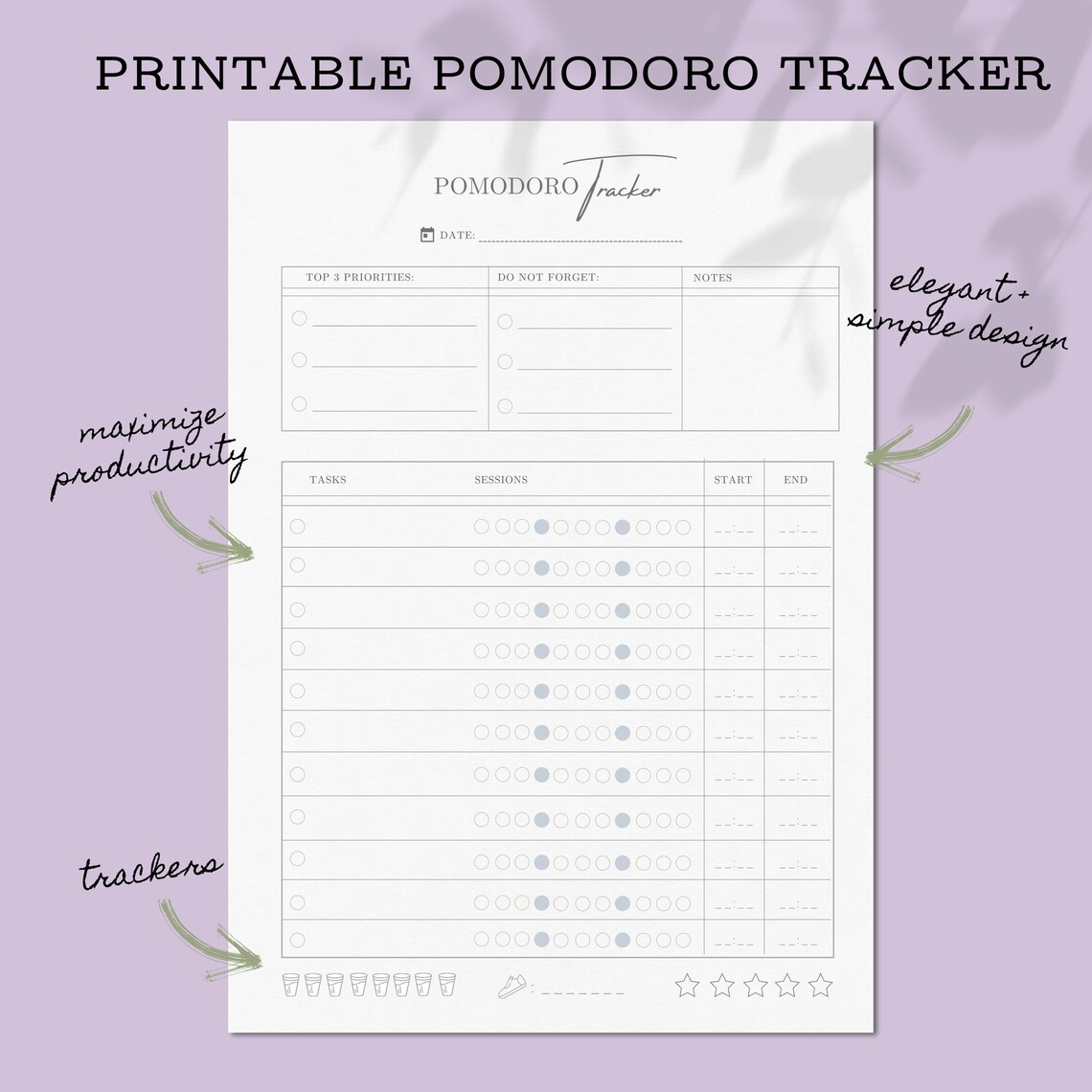 Printable Pomodoro Tracker Digital download Pomodoro planner | Etsy
