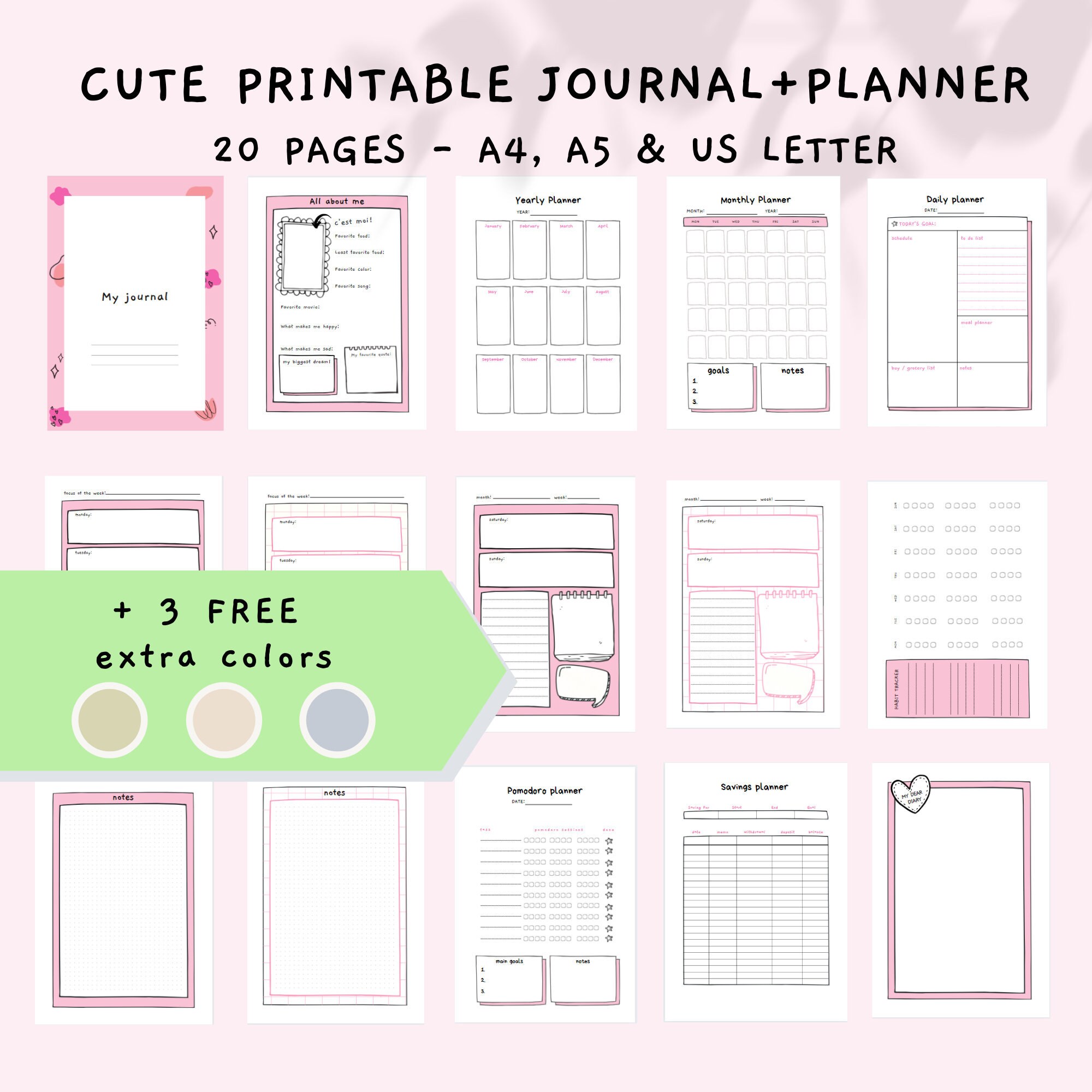 Cute printable planner / journal daily weekly monthly Etsy España