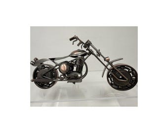 Handmade Scrap Metal Motorcycle Model: Copper Finish Biker Decor