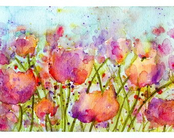 Floral Watercolor Art Print, Glossy Paper, Original Painting