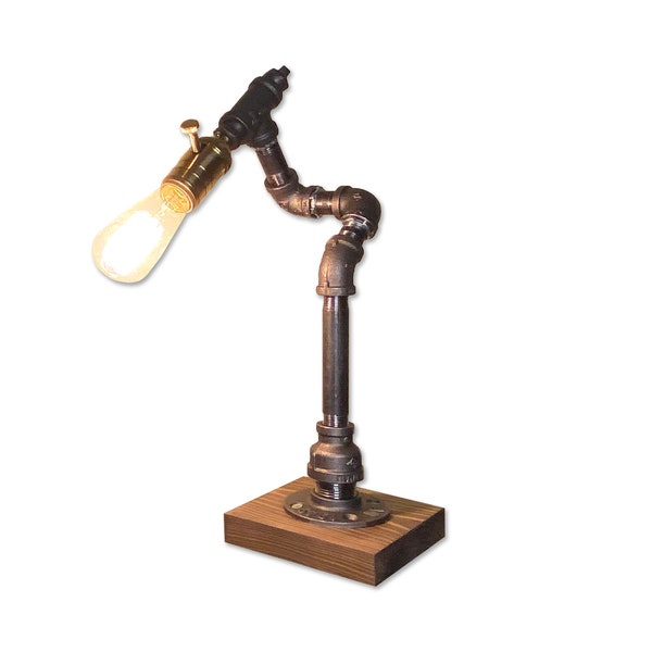 KNOTTY (7-IN-1 DESIGN) Industrial Edison Steampunk Rustic Antique Vintage Pipe Lamp Desk Table Bedside for Home Office Christmas Xmas Gift