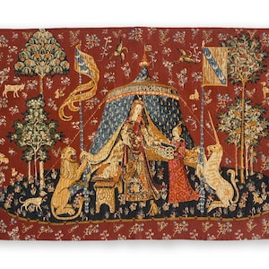 LADY AND UNICORN [ Vintage Rare] French Tapestry Wall Hanging Woven Fabric New Old Stock Goblys Home Decor Christmas Xmas Gift