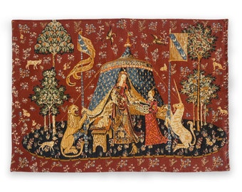 LADY AND UNICORN [ Vintage Rare] French Tapestry Wall Hanging Woven Fabric New Old Stock Goblys Home Decor Christmas Xmas Gift