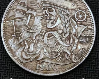 1900 Pirate Skeleton Hobo Engraved Challenge Coin - 1 or 2 Coin Deal - Free Shipping