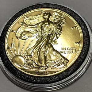 2005 Walking Liberty .999 silver round gold plated 1oz - REAL SILVER - Hard To Find - True Collectors Item - See Item Description !