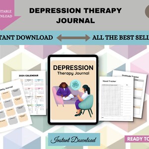 Depression Therapy journal Bundle, Mood Tracker, Printable Journal, Mental Health, Depression Tracker, Printable Anxiety Journal.