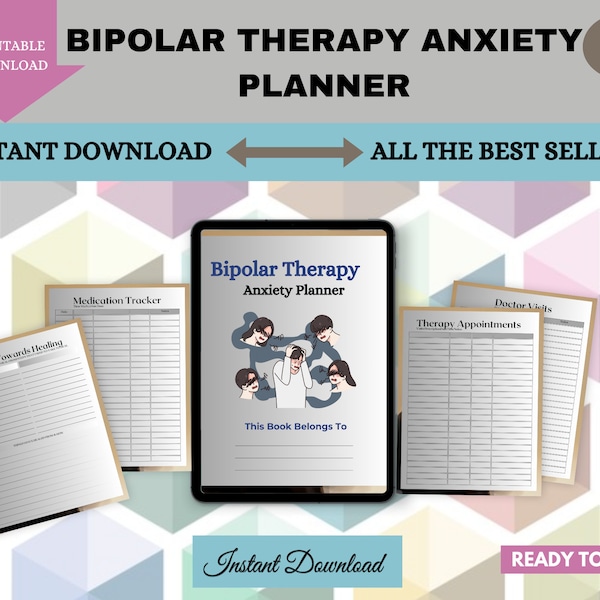Bipolar Therapy  Anxiety Journal,  Printable Bipolar Worksheets, Anxiety Journal, For Mental Health Self-Care Emotion, Bipolar Planner.