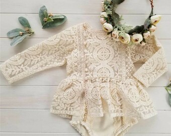 long sleeve lace romper baby