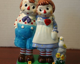 1979 Hand-Painted Raggedy Ann and Andy Ceramic Figurines