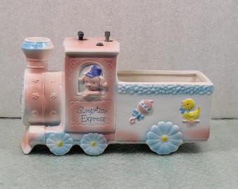 Napco Musical Planter Sleepytime Express Ceramic Train 1950's Vintage Japan / Mid Century Nursery Decor