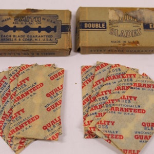 Vintage Razor Blades  - Smith Shaving Blades Lot Of 2 Packs Of 5 Blades / 10 Double Edge Razor Blades In Original Wrappers and Box