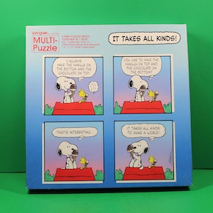 Peanuts Snoopy Springbok Vintage 1986 Multi-Puzzle - It Takes All Kinds! / 4 Mini Puzzles 100% Complete / Woodstock