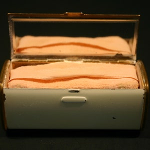 Vintage Hinged Mirrored Compact with Loose Face Powder Protector and Puff / Purse Size Cosmetics/ Brass and Cream Color