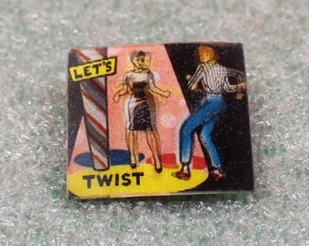 Vintage Pin-Back Button "Let's TWIST" Hologram Motion Lapel Pin / Retro Pin-Back Button